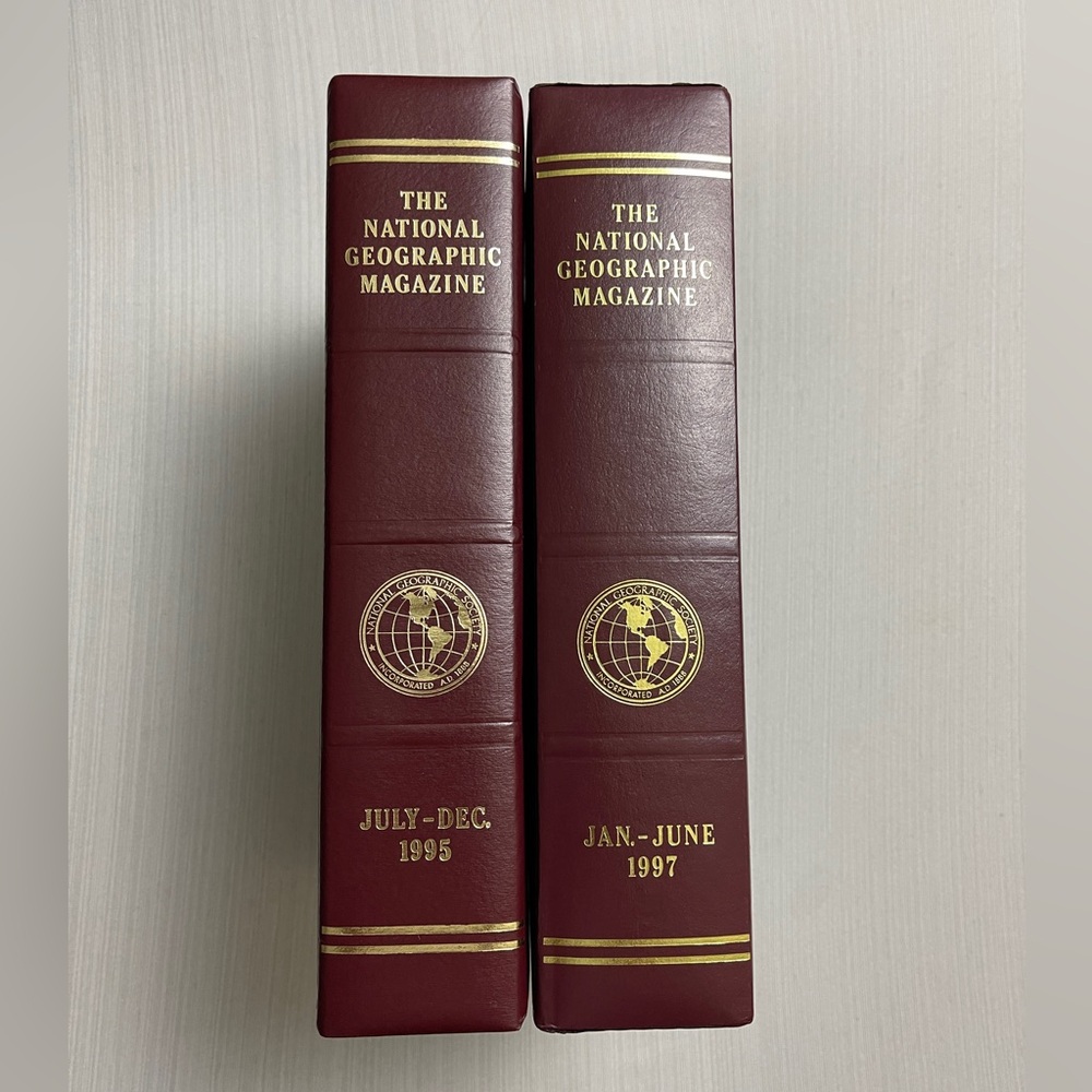 Burgundy Leather Magazine Volumes with Gold Accents